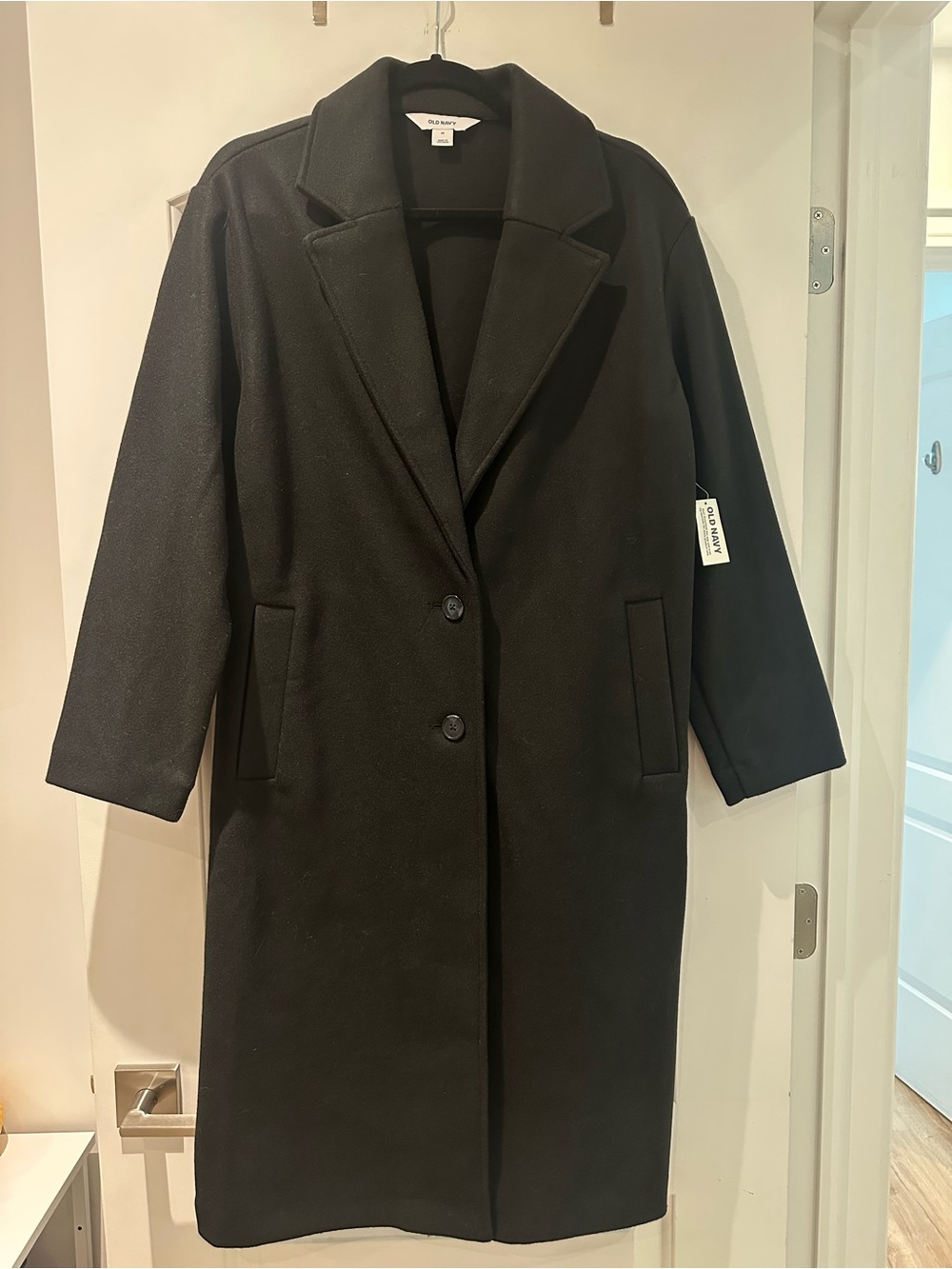 Old Navy Black Long Single-Breasted Trench Coat